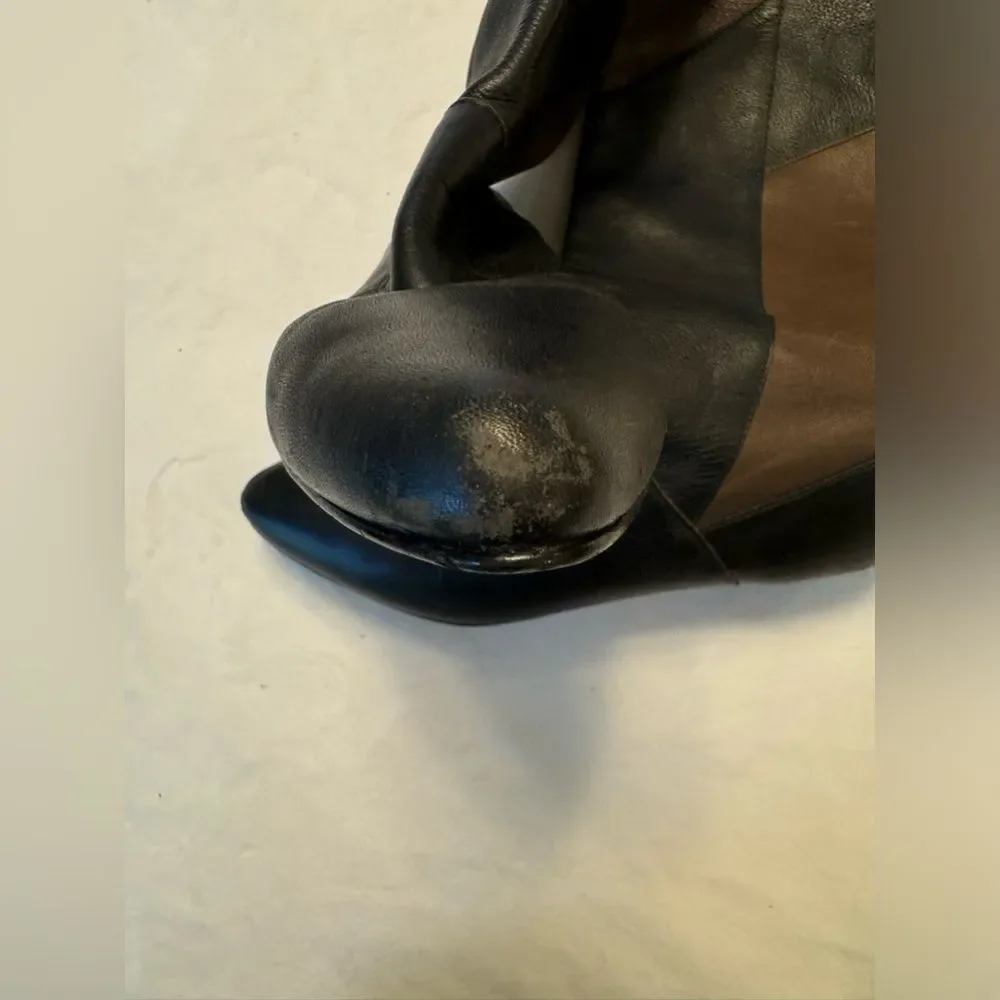 Genuine Leather Over The Knee Women’s Black And Brown Boots Size 8 Handmade